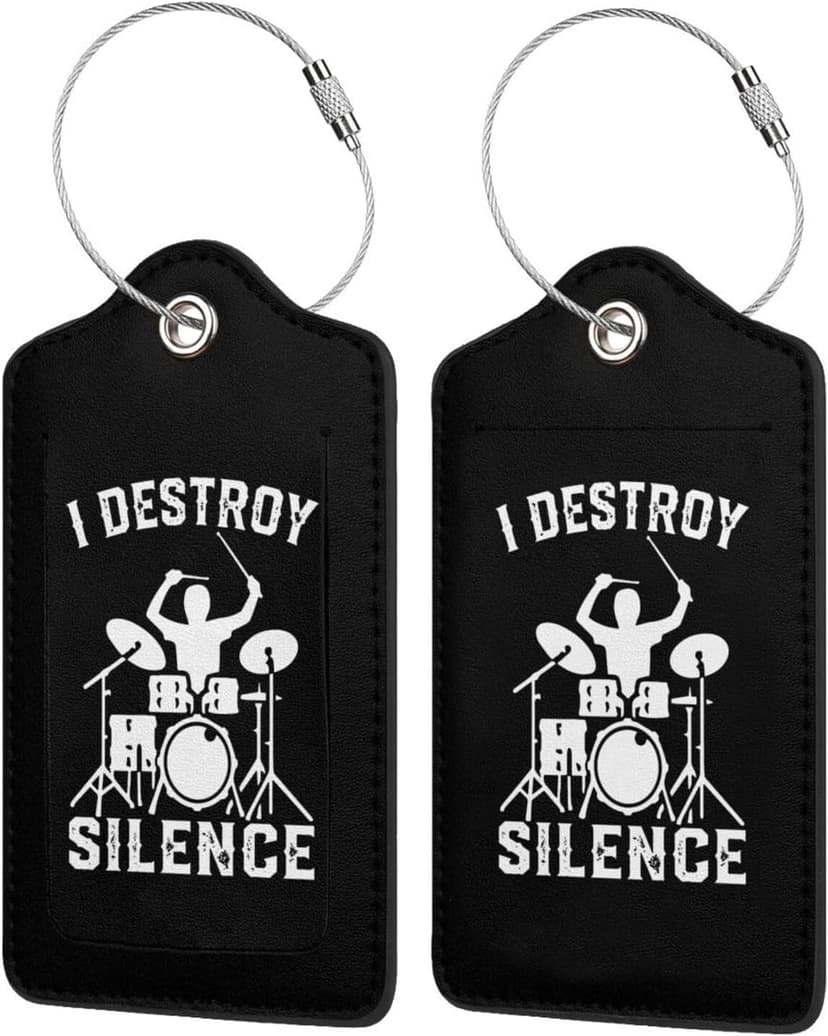 I Destroy Silence Drums Suitcase Tags with Name Id Labels Stainless Steel Loop Luggage Tag, for Suitcase Travel Bag 4 PCS