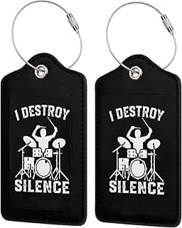 I Destroy Silence Drums Suitcase Tags with Name Id Labels Stainless Steel Loop Luggage Tag, for Suitcase Travel Bag 4 PCS