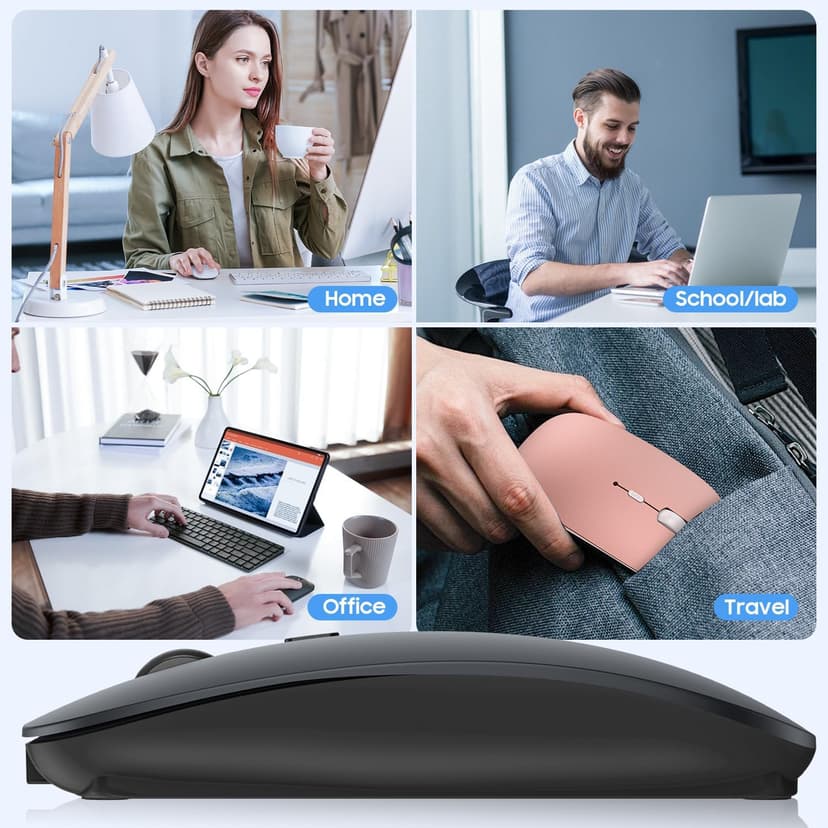 Bluetooth Mouse for Laptop/MacBook/iPad/Android PC,Rechargable Quiet Slim Wireless Mice Compatible with Windows/Linux/Tablet,Black
