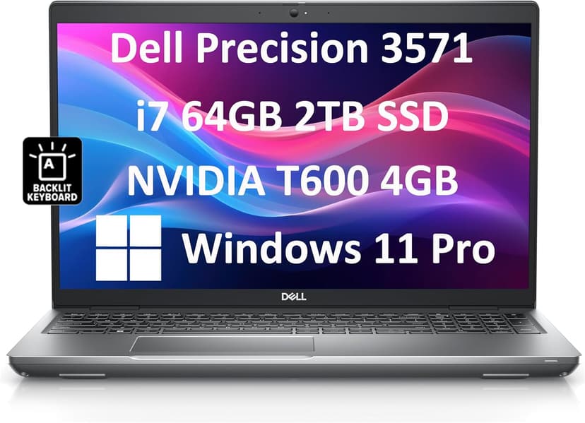 Dell Mobile Workstation 3571 3000 (15.6" FHD, Intel 14-Core i7-12800H, 64GB DDR5 RAM, 2TB SSD, NVIDIA T600) Business Laptop, Backlit Keybaord, Webcam, Ethernet, Wi-Fi 6E, Win 11 Pro, Gray