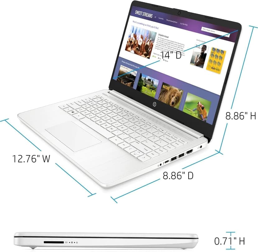 HP 14 Ultrabook • Back to School Limited Edition with Microsoft 365 • Intel 4-Core CPU • 16GB RAM • 1600GB Storage (64GB OnBoard withHP 512GB P500 Portable SSD + 1TB OneDrive) • Snow White • Win 11