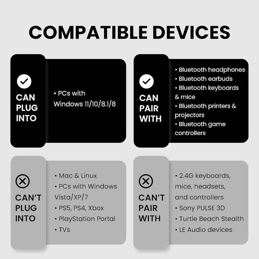 Avantree DG45 USB Bluetooth Adapter Dongle for PC, Computer, Desktop, and Laptop - Compatible with Windows 11/10/8.1/8 Only - Connects Bluetooth Headphones, Speakers, Keyboards, Mice, and Printers
