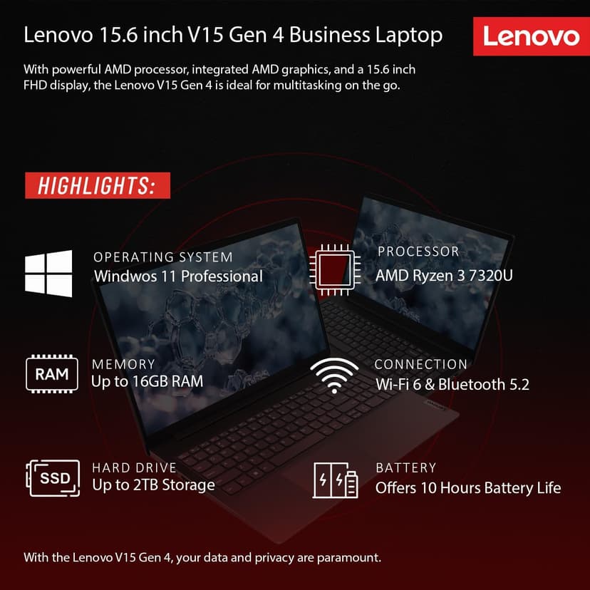 Lenovo V15 Business Laptop with Microsoft Office 365, AMD 7000-Series Processor (Outperforms i5-1130G7), 15.6" FHD LED Display, 16GB RAM, 1TB SSD, Ethernet RJ-45, Wi-Fi 6, Windows 11 Pro, WOWPC USB