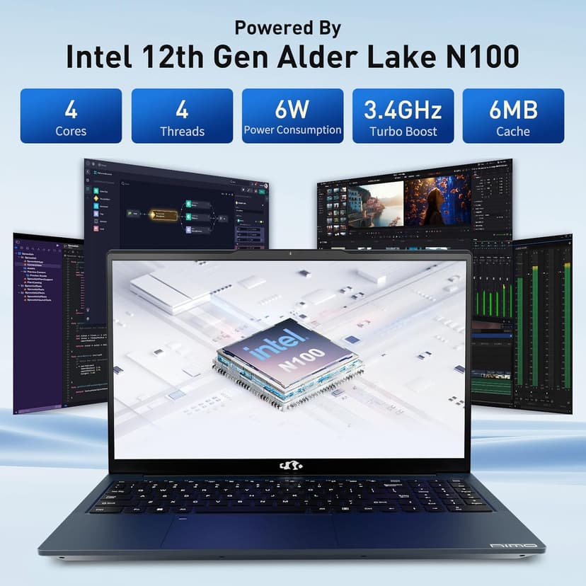 NIMO 15.6 IPS-FHD-Laptop, Intel Pentium 4 Cores N100 8GB RAM 256GB SSD Backlit Keyboard Fingerprint (Beat to i3-1115G4 Up to 3.4GHz) Computer for Student-Home WiFi 6 BT5.2 Win 11