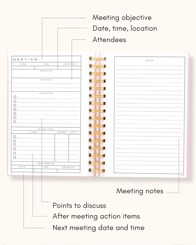 Lamare Meeting Notebook for Work Organization – Perfect Work Notebook for Note Taking & Meeting Planner for Productivity