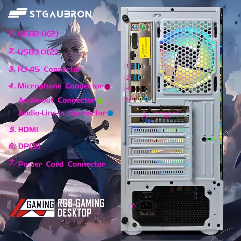 STGAubron Gaming PC Desktop Computer, AMD Ryzen 3 3200G 3.6 GHz, Radeon RX 580 8G GDDR5, 16G DDR4, 1T SSD, 600M WiFi, BT 5.0, RGB Fan x 4, Windows 11 Home