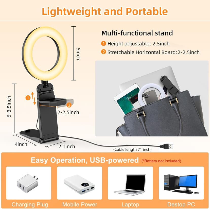 Ring Light for Computer Laptop,Video Conference Lighting kit for Zoom Meetings,5" Small Led Selfie Light Portable Ring Light with Stand,Cell Phone Holder Desktop Ring Light for Skype Call (2Packs)