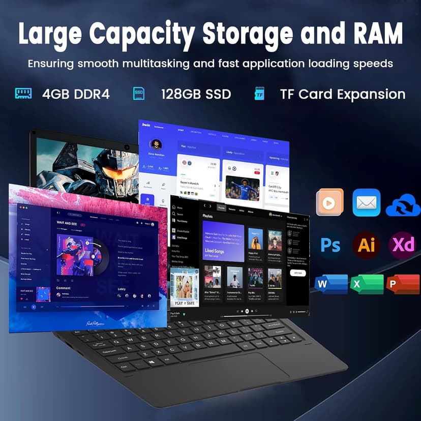 Azeyou 11.6” Laptop HD Display, Student Laptop Computer 4GB DDR4 RAM, 128GB SSD, OS 11 Pro Laptops, WiFi, BT4.2, USB3.0, Type_C 4000mAh Battery (Black)