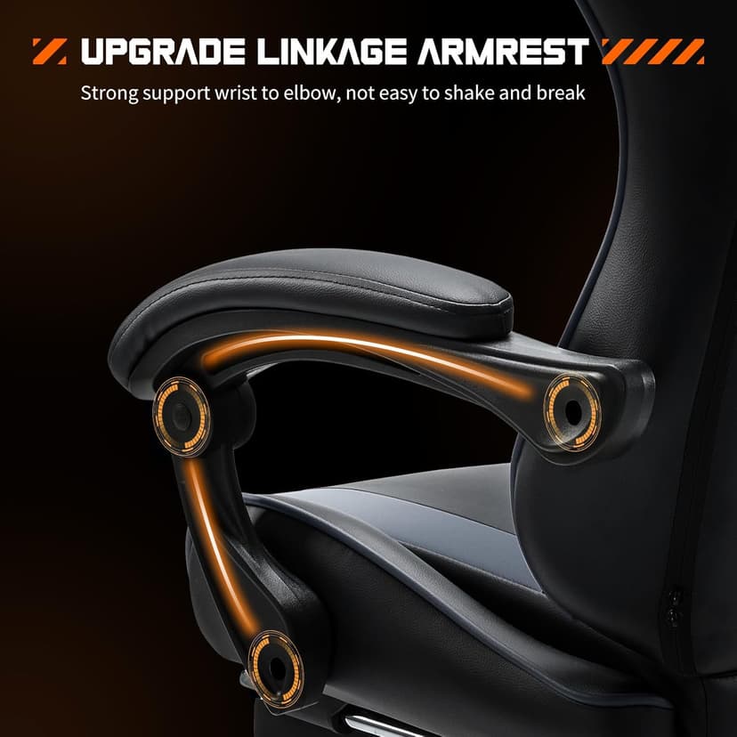 Sweetcrispy Video Game Desk Chair - Ergonomic Computer with Footrest and Comfy Lumbar Support, PU Leather Recliner with Headrest, Fixed Up Armrest, Height Adjustable with 360° Swivel, for Adults, Grey