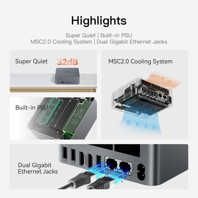 Beelink EQR5 Mini Pc,AMD Ryzen 7 5825U(8C/16T,up to 4.5GHz),Mini Computer with 32GB DDR4 RAM/500GB M.2 PCle3.0 SSD,Micro Pc Support 4K FPS,WiFi6/BT5.2/USB3.0/Home/Office/Game