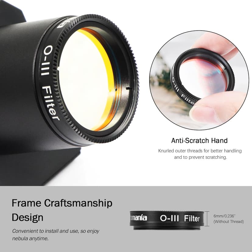 Astromania 1.25" O-III Filter - Enhances Contrast During Visual Observation of Gaseous and Planetary Nebulae in All Sky Conditions, The Veil, Ring, Dumbbell and Orion Nebula, Among Many Other Objects