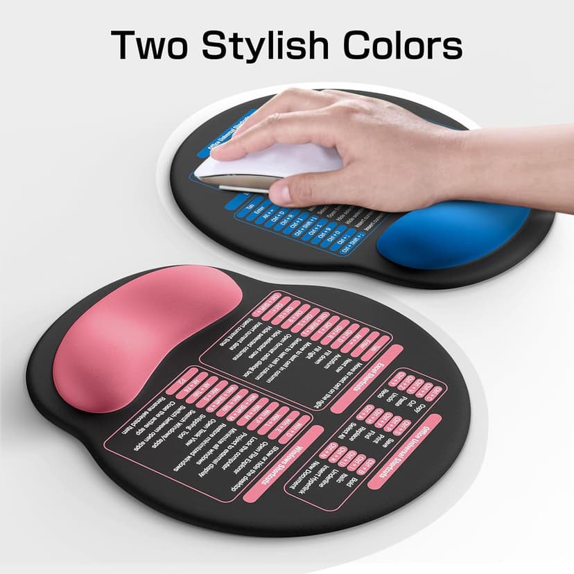Mouse Pad with Wrist Rest - Ergonomic Memory Foam Support, Small Cute Excel Cheat Sheet Mousepad with Windows & Office Shortcuts, Non-Slip PU Base, for Computer Desk Laptop Travel, Black Blue