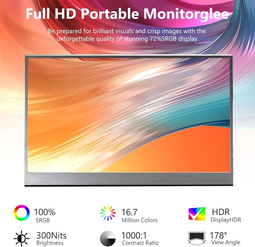 15.6 inch Portable Monitor,1080P USB-C HDMI,Portable Monitor for Laptop, HDR Plug&Play,PC,Mac,Phone,PS,Xbox,Swich,IPS Ultra-Thin Zero Frame, Metal Case