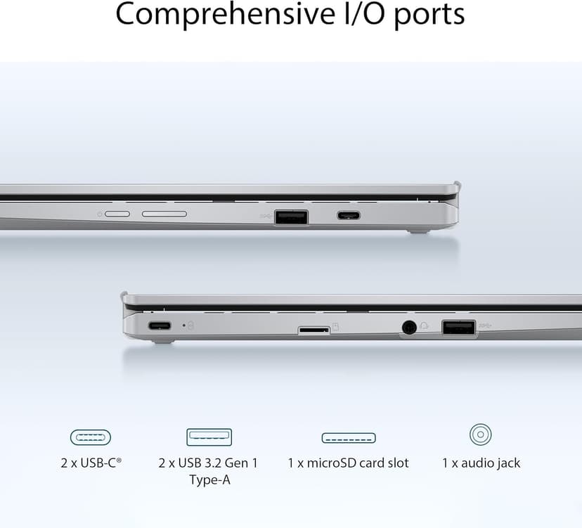 ASUS Chromebook Flip CX1 Convertible Laptop, 14" FHD NanoEdge 360-degree Touchscreen, Intel Celeron N4500 Processor, 128GB eMMC Storage, 8GB RAM, ChromeOS, Transparent Silver, CX1400FKA-AS88FT