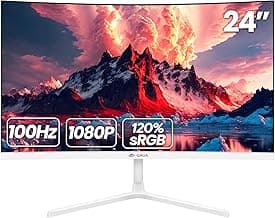 CRUA 24 Inch Curved Monitor, FHD(1920×1080P) 100HZ 120% sRGB Computer Monitors, Narrow Bezels on Three Sides, Blue Light Filter PC Monitor for Home, Office and Dormitory(HDMI, VGA)-White