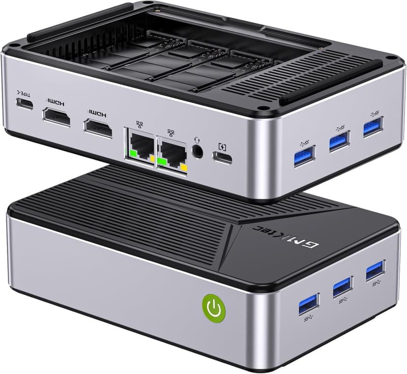 GMKtec G9 Plus Mini PC NAS, Intel N150 Dual Boot Win Linux Desktop Computer 12GB DDR5 64GB EMMC + 1TB M.2 SSD, 4*M.2 NVMe Slots, Dual NIC 2.5GbE, USB-C 10Gbps, Network Attached Storage