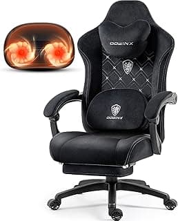 Dowinx Fabric Gaming Chair with Heated Massage Lumbar Support, Computer Game Chairs for Adults, Big and Tall Gamer Chair with Pocket Spring Cushion and Footrest, Recliner Gaming Chairs for Adult,Black