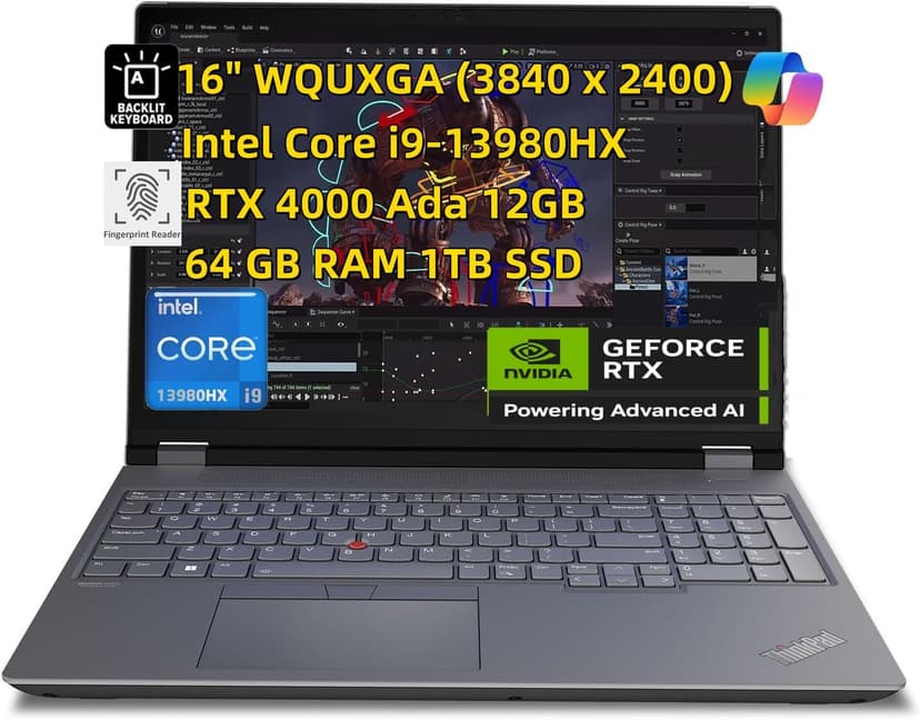 NewLenovo ThinkPad P16 Gen 2 Mobile Workstation (16" WQUXGA (3840 x 2400) Intel Core i9-13980HX 24 Core, 64GB RAM 1TB SSD, NVIDI.A RTX 4000 Ada 12GB) Laptop for Engineer Designer Architect, Win 11 Pro