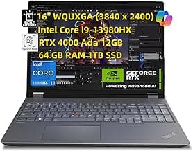 NewLenovo ThinkPad P16 Gen 2 Mobile Workstation (16" WQUXGA (3840 x 2400) Intel Core i9-13980HX 24 Core, 64GB RAM 1TB SSD, NVIDI.A RTX 4000 Ada 12GB) Laptop for Engineer Designer Architect, Win 11 Pro