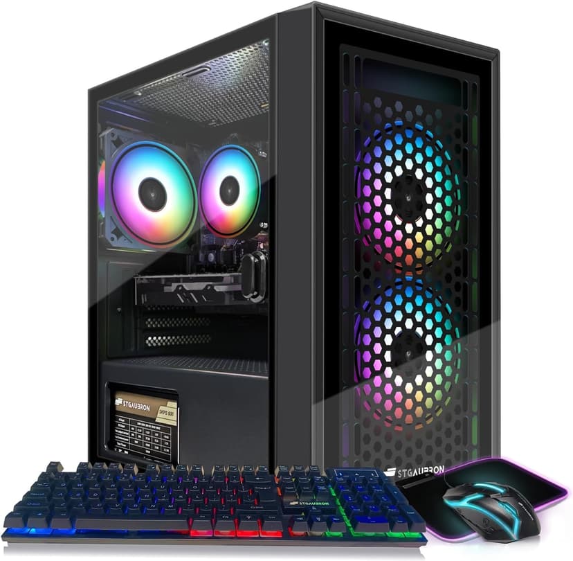 STGAubron Gaming PC Computer Desktop, RX 550 4GB, Intel i7 Xeon E5, 16GB DDR4, 512GB SSD, WiFi, BT 5.0, RGB Fan x3, Windows 10 Home, Gaming Computer Tower for Gamer,Streaming