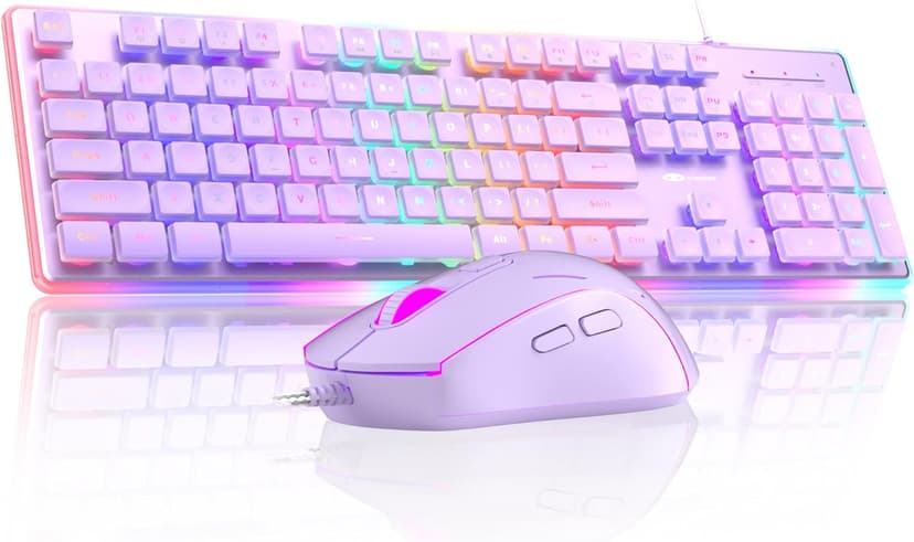 Camiysn Gaming Keyboard and Mouse, Purple 104 Keys RGB and 6 Speed RGB Mouse Combo, Pudding Keycaps Silent Computer Keyboard for Computer/PC/Laptop/Mac/Windows/Office