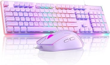 Camiysn Gaming Keyboard and Mouse, Purple 104 Keys RGB and 6 Speed RGB Mouse Combo, Pudding Keycaps Silent Computer Keyboard for Computer/PC/Laptop/Mac/Windows/Office