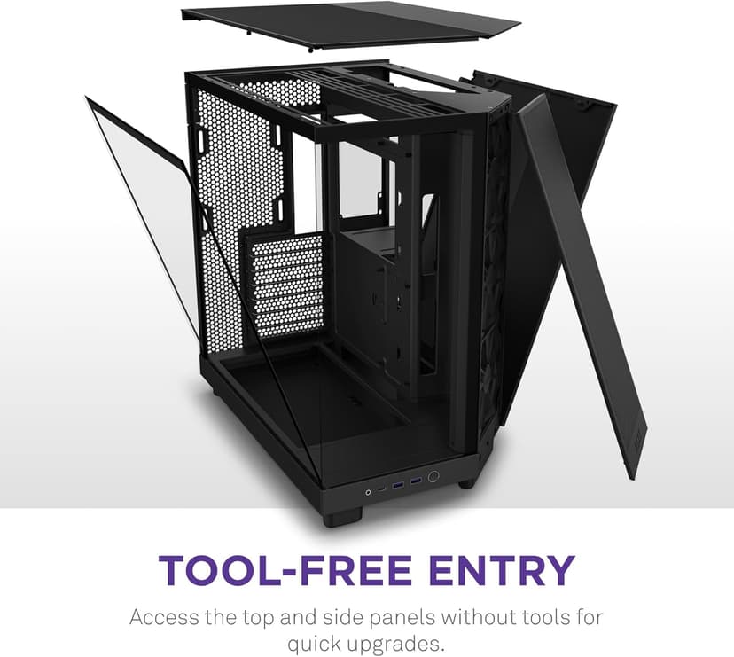 NZXT H6 Flow | CC-H61FB-01 | Compact Dual-Chamber Mid-Tower Airflow Case | Panoramic Glass Panels | High-Performance Airflow Panels | Includes 3 x 120mm Fans | Cable Management | Black