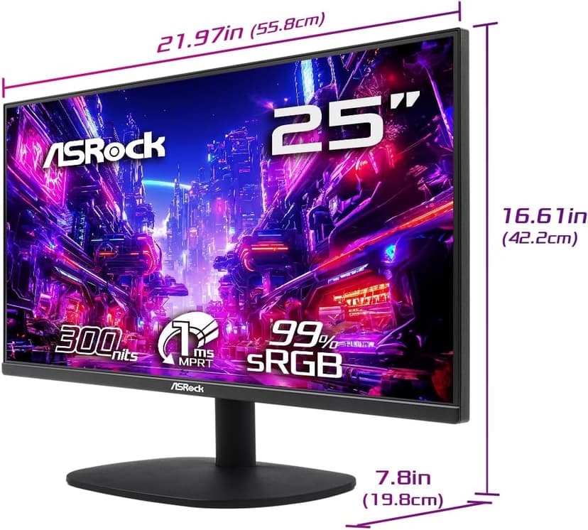 ASRock 25 inch 100 Hz Light Gaming Monitor for Home Office (Low Blue Light & Flicker-Free) IPS