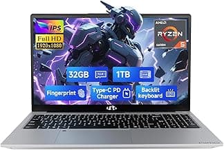NIMO 15.6" IPS FHD-Gaming-Laptop, 6 Cores AMD Ryzen 5 6600H 32GB DDR5 RAM 1TB SSD (Beat i7-1165G7 up to 4.5GHz) 660M 6nm GPU-Computer with 100W Type-C Backlit Keyboard, Fingerprint