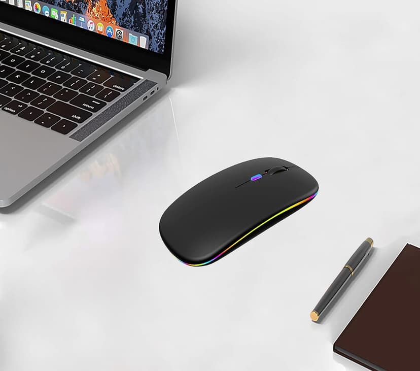 Wireless Bluetooth Mouse Rechargeable Laptop Mice with LED Lights Silent Slim Use(BT5.2 and 2.4G Portable USB) Dual Mode Computer Mouse for Laptop/iPad/Tablet/Apple/Computer/Mac (Black)