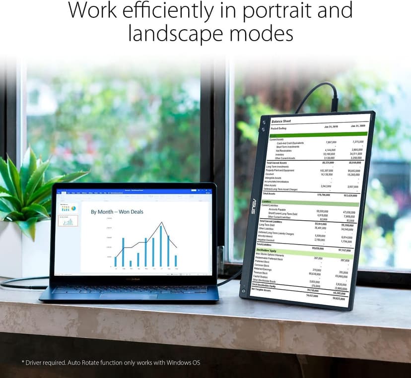 ASUS ZenScreen 15.6” 1080P Portable Monitor (MB16ACV) - Full HD, IPS, Eye Care, Flicker Free, Blue Light Filter, Kickstand, USB-C Power Delivery, for Laptop, PC, Phone, Console