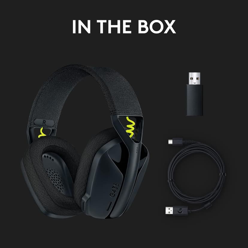 Logitech G435 LIGHTSPEED Wireless Bluetooth Gaming Headset - Lightweight, built-in mics, 18h battery, compatible with Dolby Atmos, PC, PS4, PS5, Nintendo Switch, Mobile - Black