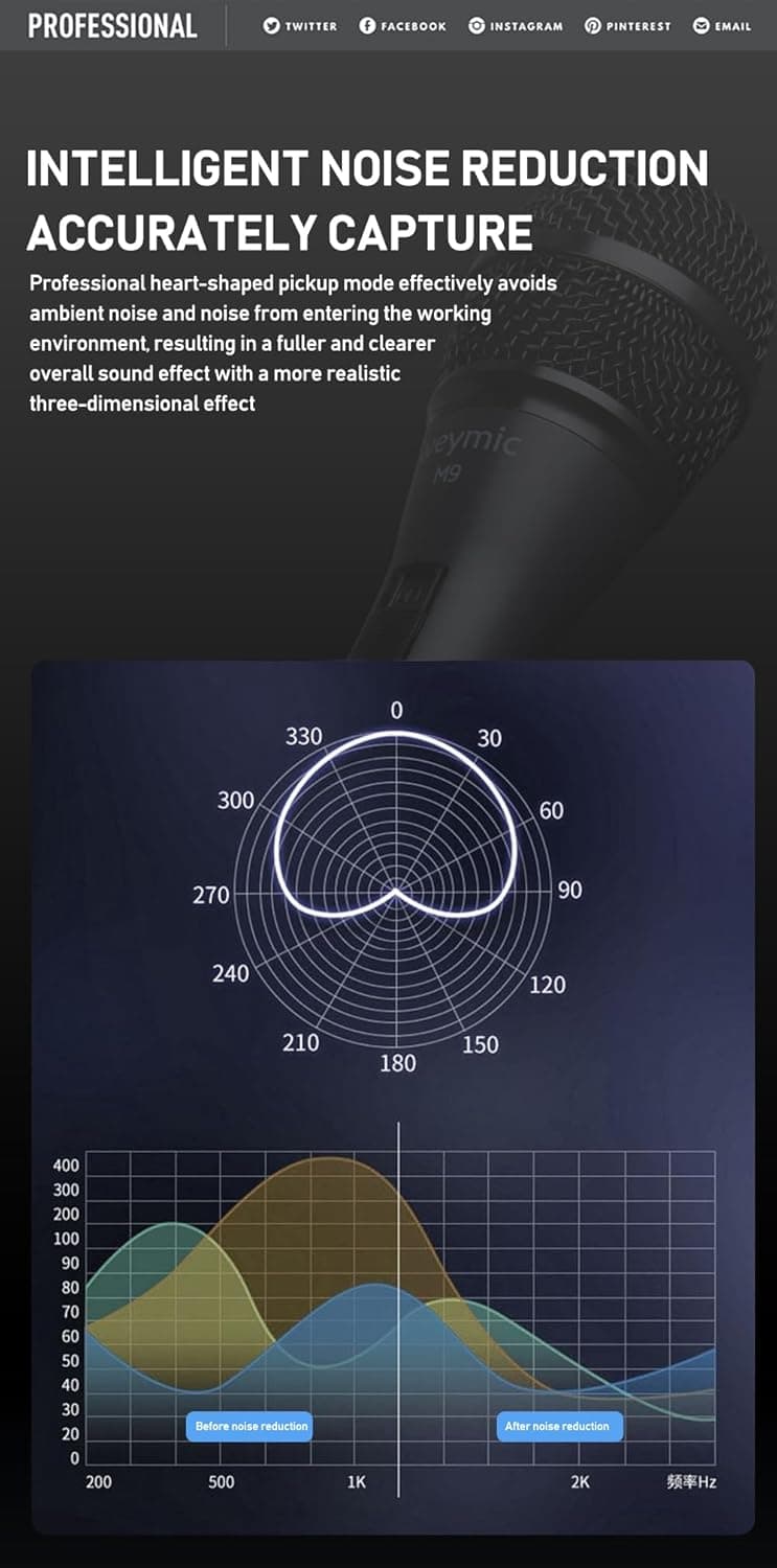 M9 Dynamic Vocal Classic Style Microphone Audio Classic Professional Dynamic Cardioid Unidirectional - for Instruments, Drums, Percussion, Vocals (M9)