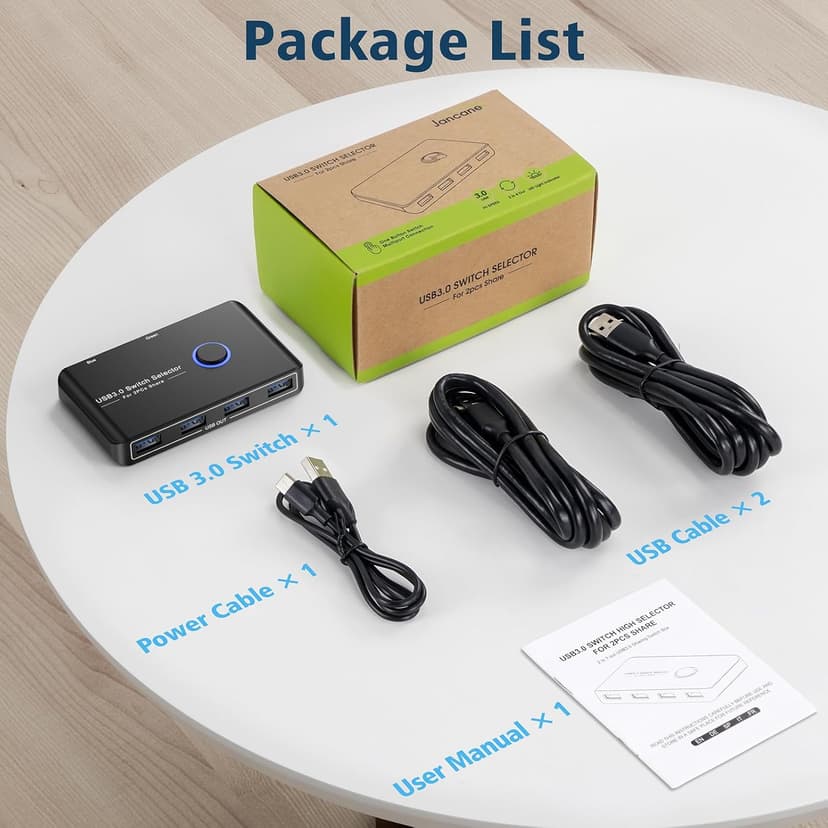 USB 3.0 Switch Selector for 2 Computers, USB Switcher Sharing 4 USB Devices Peripheral Hub for Mouse, Keyboard, Scanner, Printer; for Mac/Windows/Linux; 2 Pack USB Cables Included