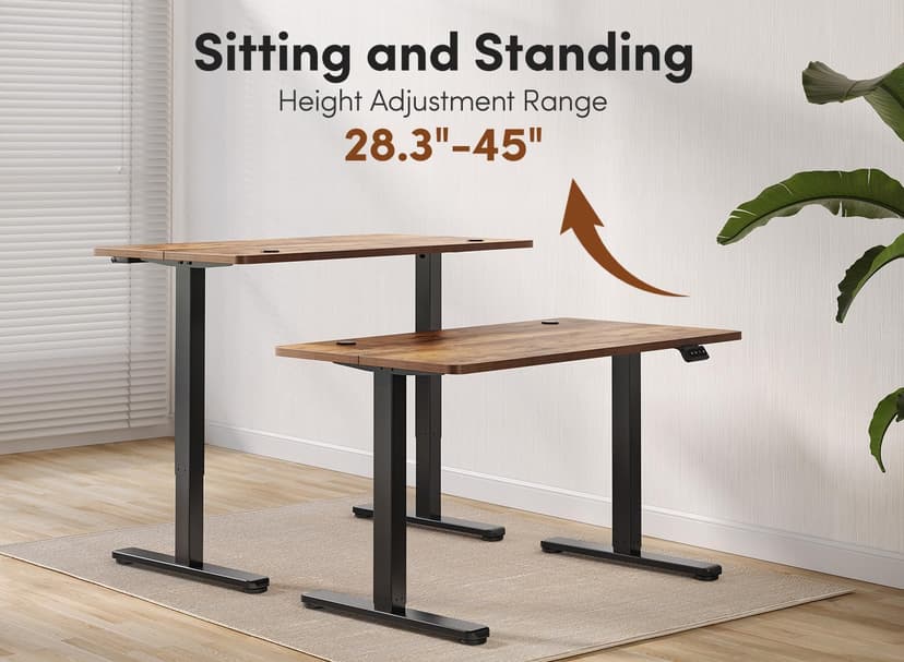 Cubiker Adjustable Desk, 48 x 24 Inch Home Office Desk, Standing Desk with Splice Board, Rustic Brown Desktop