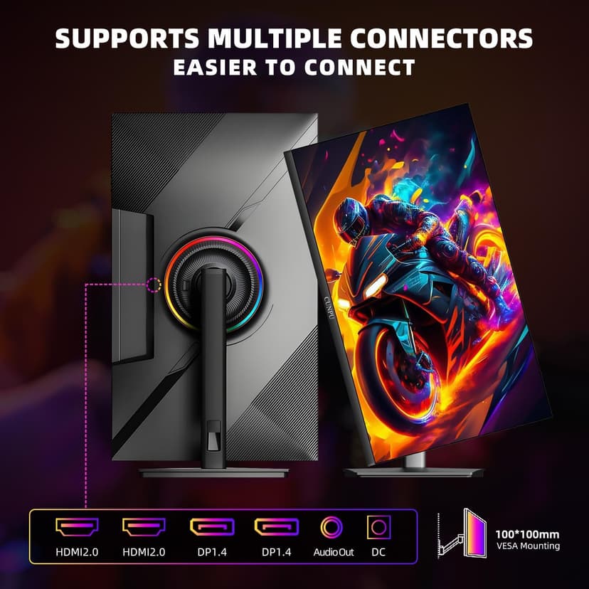 27 Inch QHD 2560 x 1440 Gaming Monitor, 180Hz (Up to 200Hz),1ms GTG, Fast IPS, DCI-P3 93%, High Brightness 450cd/㎡, G-Sync, Height Adjustable Vertical Stand, Speakers, DP/HDMI, 144Hz 2K Monitor