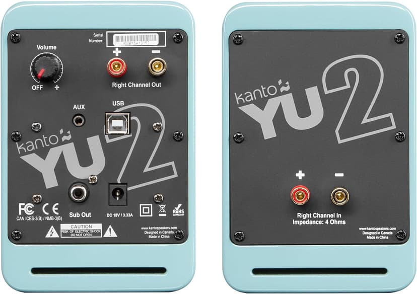 Kanto YU2GT PC Gaming Desktop Speakers | 3" Composite Drivers | 3/4" Silk Dome Tweeter | Class D Amplifier | 100 Watts | Built-in USB DAC | Subwoofer Output | Pair | Gloss Teal
