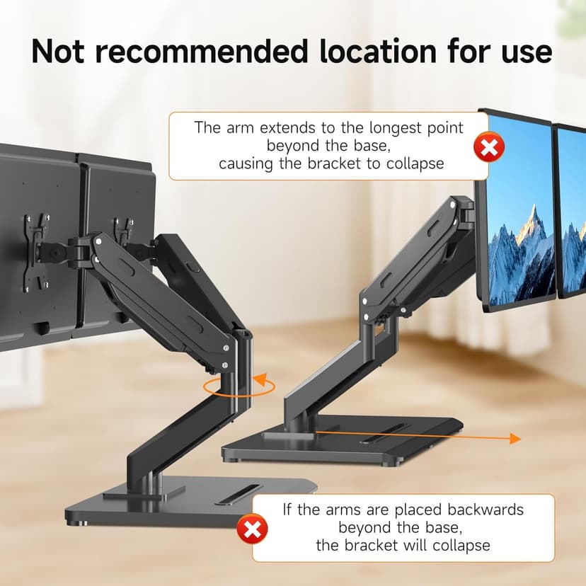 Pholiten Adjustable Dual Monitor Arms with Gas Spring for 17-32 inch Screens,Pneumatic Dual VESA Monitor Mount with Base,Freestanding Full Motion Dual Monitor Desk Stand Holds up to 22 lbs Each. ﻿