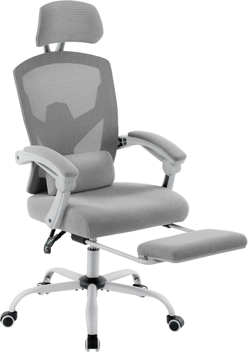 Sweetcrispy Office Computer Desk Chair, Ergonomic High-Back Mesh Rolling Work Swivel Chairs with Wheels, Comfortable Lumbar Support, Comfy Arms for Home, Bedroom, Study, Student, Grey