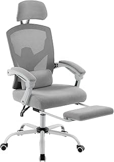 Sweetcrispy Office Computer Desk Chair, Ergonomic High-Back Mesh Rolling Work Swivel Chairs with Wheels, Comfortable Lumbar Support, Comfy Arms for Home, Bedroom, Study, Student, Grey