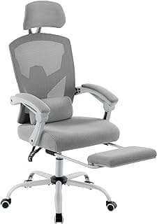 Sweetcrispy Office Computer Desk Chair, Ergonomic High-Back Mesh Rolling Work Swivel Chairs with Wheels, Comfortable Lumbar Support, Comfy Arms for Home, Bedroom, Study, Student, Grey