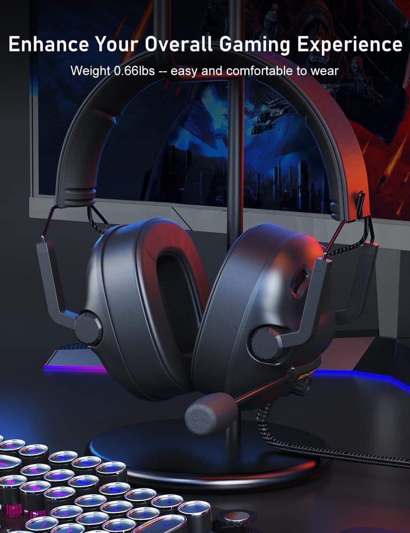 SENZER SG500 Surround Sound Pro Gaming Headset with Noise Cancelling Microphone - Soft Memory Foam Padding - Portable Foldable Headphones for PC, PS4, PS5, Xbox One, Switch - Black
