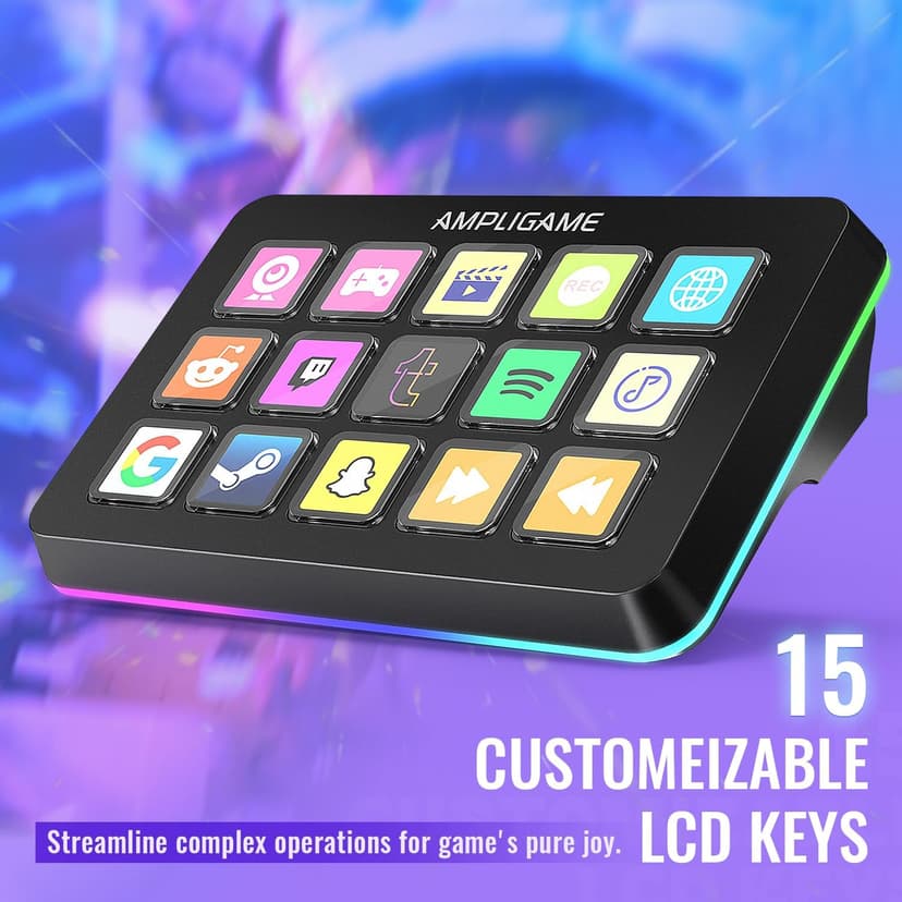 Fifine AmpliGame Stream Controller with 15 Macro Keys, Streaming Keyboard with Trigger Actions in OBS/Twitch/YouTube/Streamlabs, Shortcut Buttons Keypad Works with Mac and PC-D6