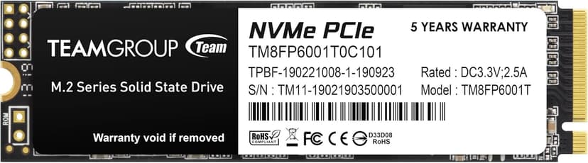 TEAMGROUP MP33 1TB SLC Cache 3D NAND TLC NVMe 1.3 PCIe Gen3x4 M.2 2280 Internal SSD R/W Speed up to 1800/1500 MB/s Laptop & PC Desktop TM8FP6001T0C101