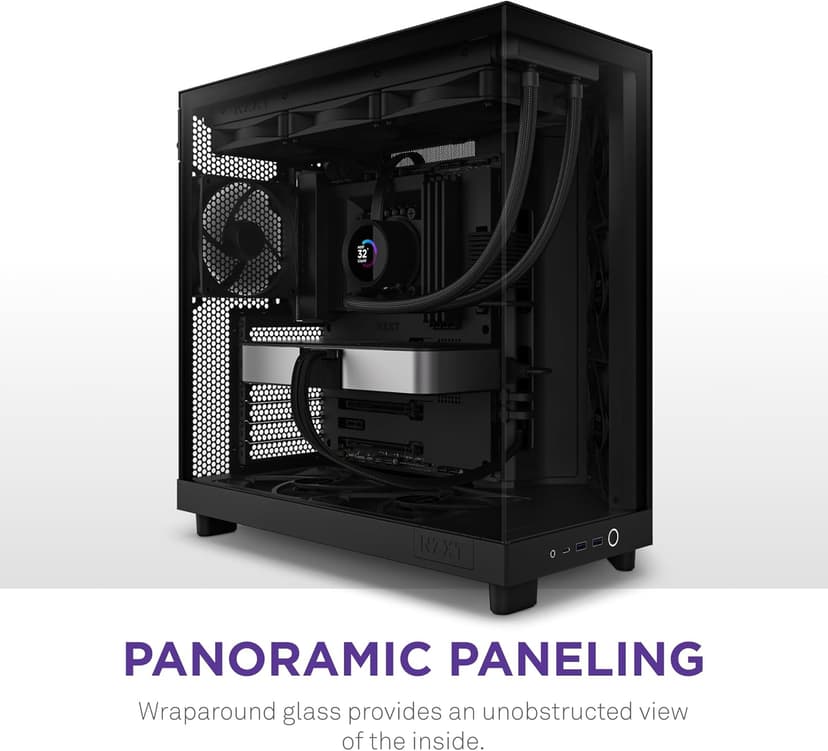 NZXT H6 Flow | CC-H61FB-01 | Compact Dual-Chamber Mid-Tower Airflow Case | Panoramic Glass Panels | High-Performance Airflow Panels | Includes 3 x 120mm Fans | Cable Management | Black