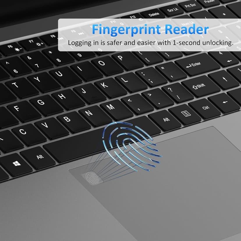 15.6" Laptop Computer, 16GB RAM, 1TB NVMe, 4C4T N95 1.7-3.4GHz, FHD Display, Backlit Keyboard, Fingerprint Reader, Big 8000mAh Battery, Win11 Pro, Upgradable to 10TB Storage, Silver, T152A