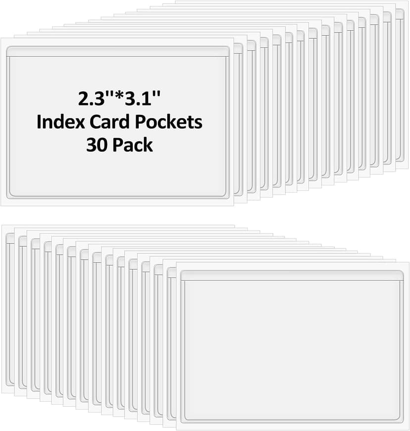 30 Pcs Self-Adhesive Index Card Holders Business Card Pockets Clear Plastic Labels Holders for Organizing Storage Bins Library Card Shelves (3.14 x 2.28 Inches)