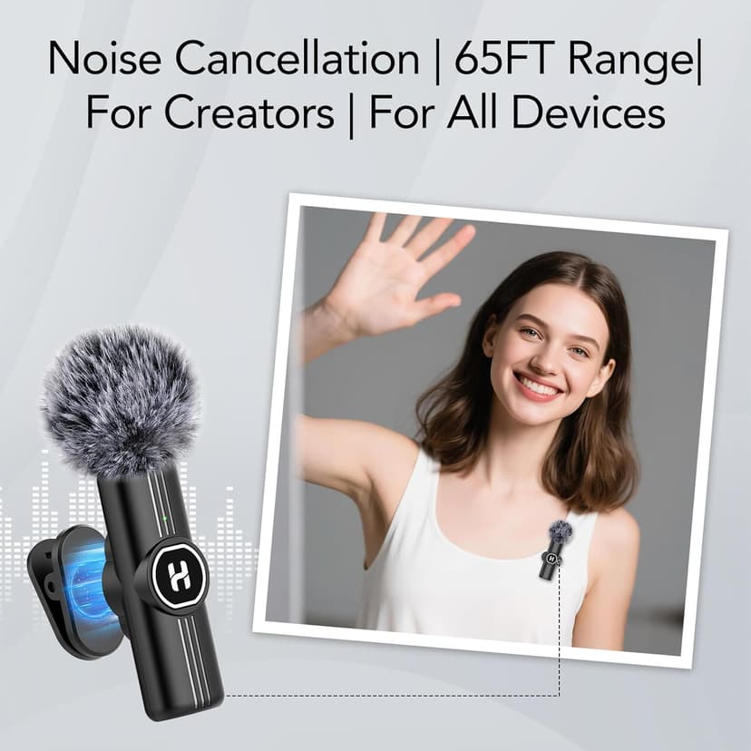 2 Pack Type C Mini Wireless Lavalier Microphone for iPhone, iOS and Android Devices - Noise Reduction Lapel Mic for Recording, Clip on Omni Lav Mic for Video Recording, Tiktok, YouTube, Vlog