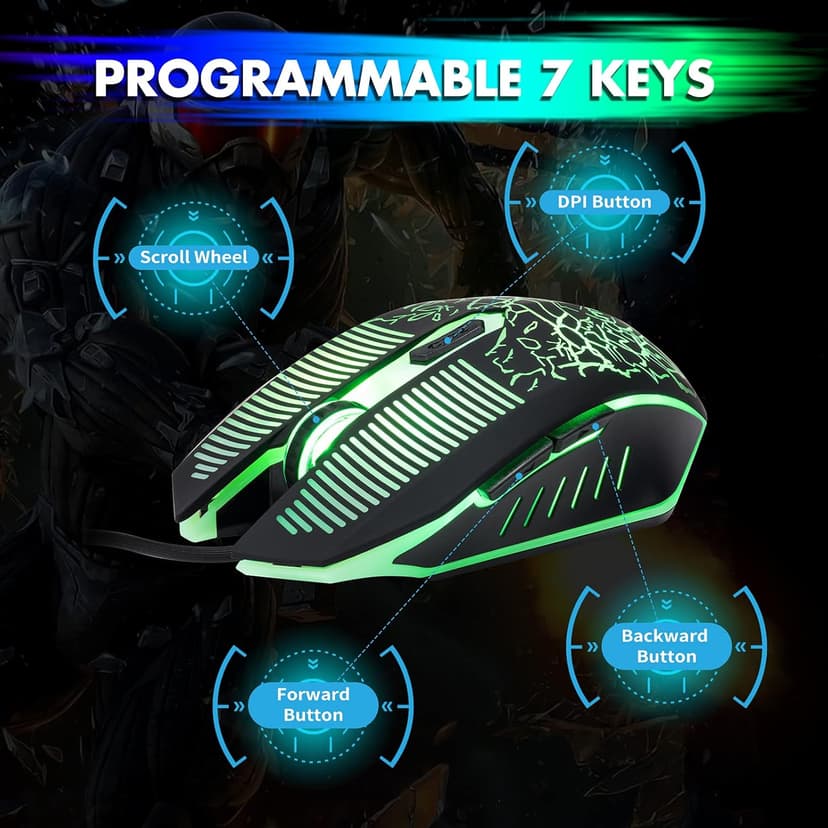 CHONCHOW Gaming Keyboard and Mouse Led Backlit USB Wired with Light Up 104Key 3600DPI 2 Side Button Mouse Keyboard Mechanical Feeling Compatible with PC Mac OS Xbox Ps4 Ps5 with Mousepad