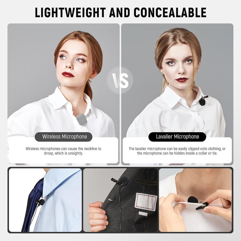 NEEWER 2 Pack Lavalier Lapel Microphone Compatible with DJI Wireless Mic Transmitters Rode Wireless GO II 2, Omnidirectional Condenser Wired Clip On Lav Mics for Stage YouTube Live Streaming, CM5